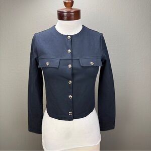 H&M Navy Blue Long sleeve Button detail Cardigan Sweater Sz XS Academia